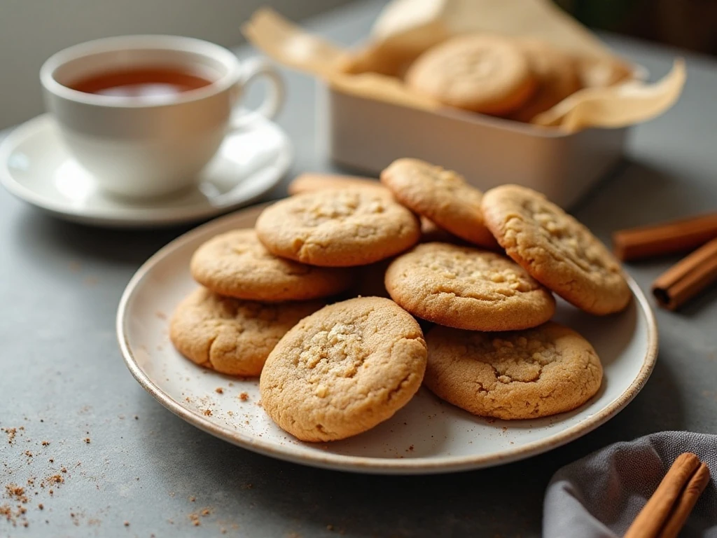 Cinnamon cream cheese cookies served with tea on a dessert table