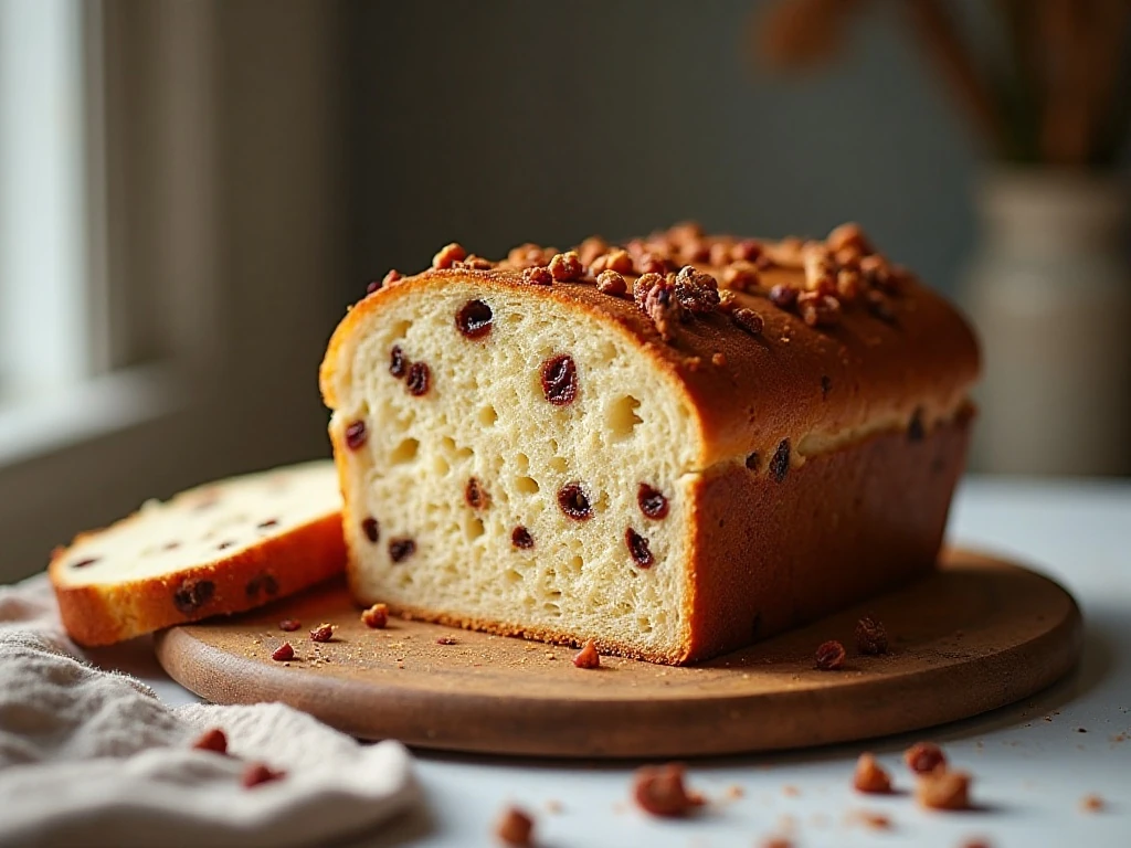 Golden cinnamon raisin breakfast cottage loaf with its traditional two-tiered shape