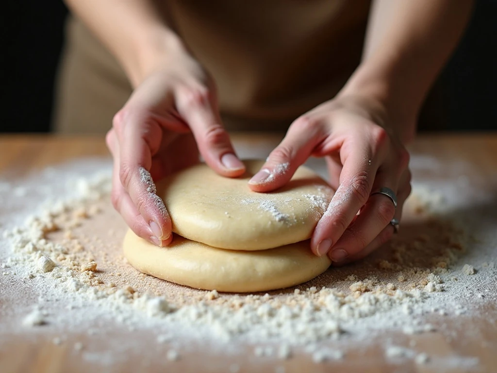 Shaping the two dough rounds for a cinnamon raisin cottage loaf