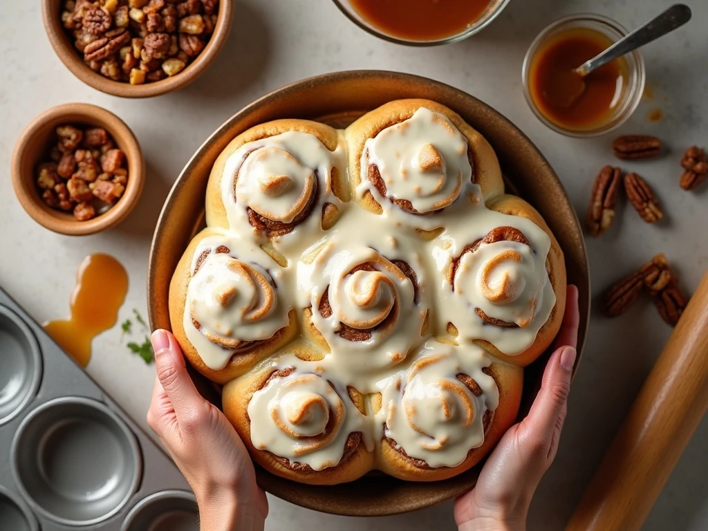 Ingredients for cinnamon roll apple pie cups arranged beside a muffin pan