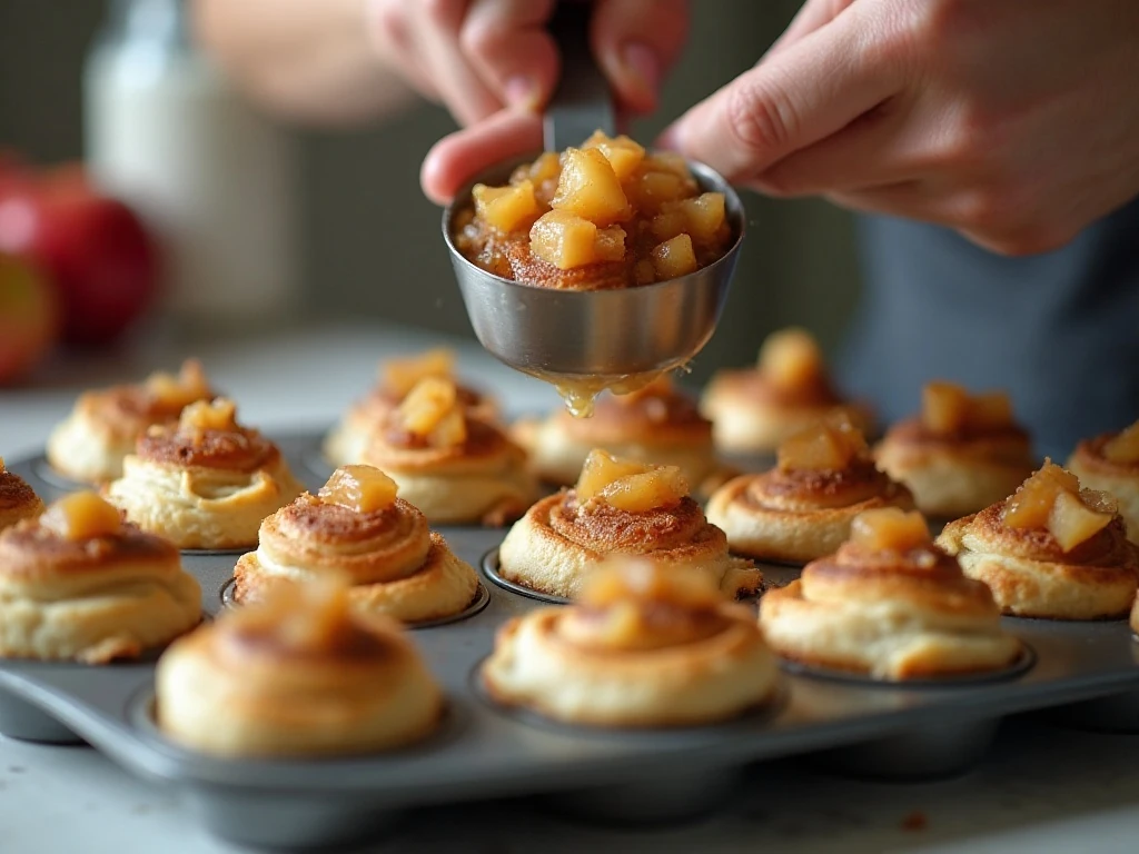 Cinnamon roll pastry shells carefully filled with apple pie filling