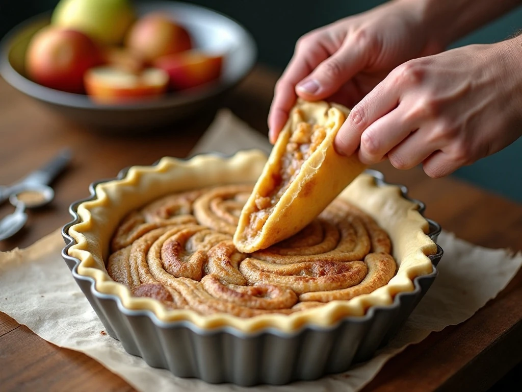 Preparing cinnamon-roll dough as the pie crust