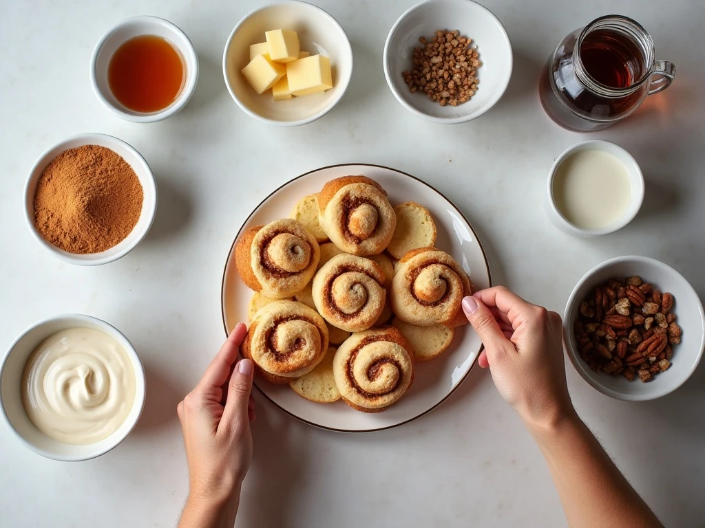 Ingredients for cinnamon roll casserole arranged on a counter