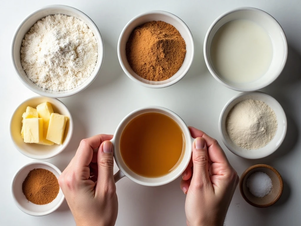 Measured ingredients for a quick cinnamon roll in a mug