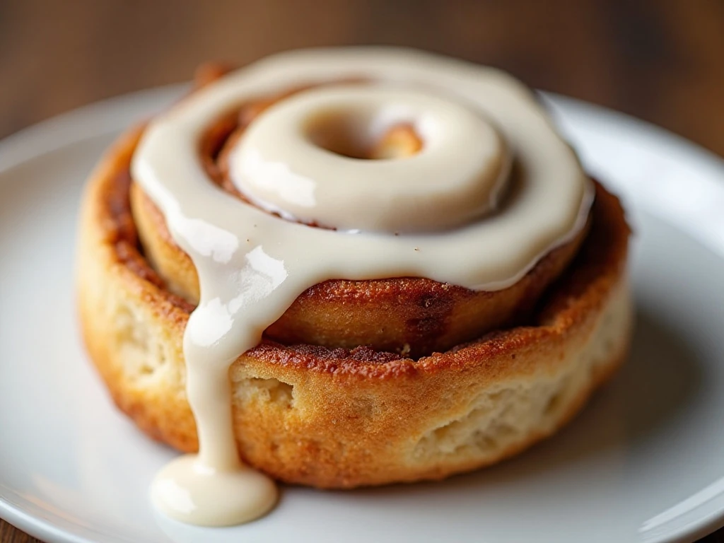 Vanilla frosting melting over a warm cinnamon roll