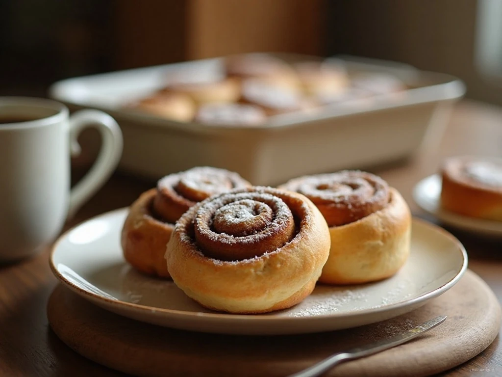 Warm cinnamon rolls served with coffee