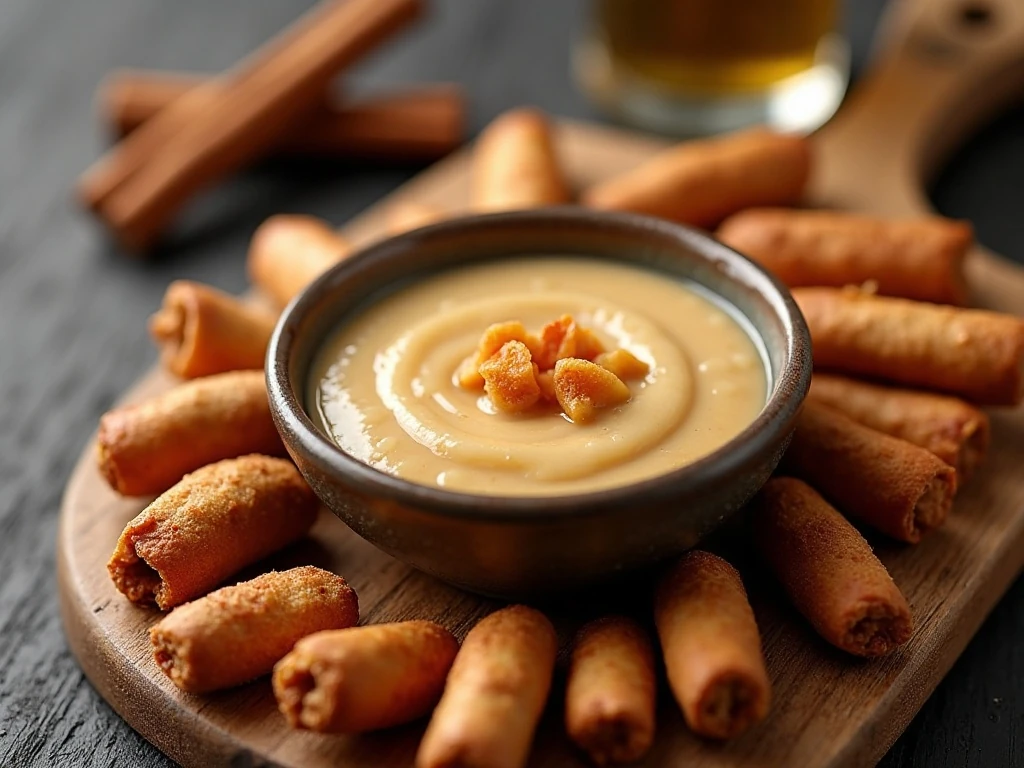 Apple caramel sauce served with warm cinnamon sticks