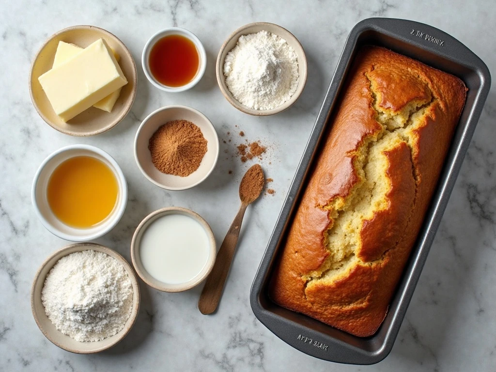Ingredients for easy cinnamon swirl bread arranged on a counter