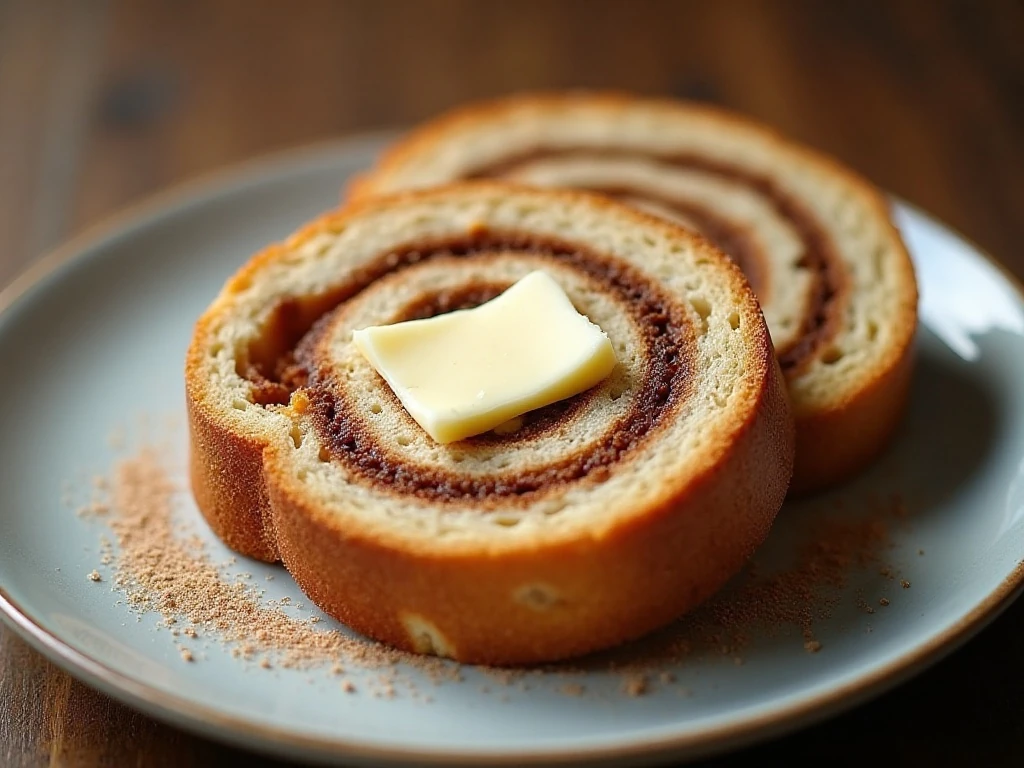 Cinnamon swirl bread slices served with butter