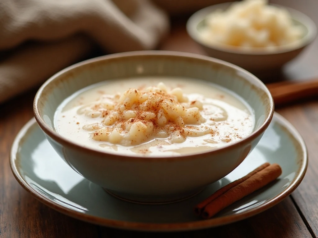 Creamy cinnamon vanilla rice pudding served in a bowl
