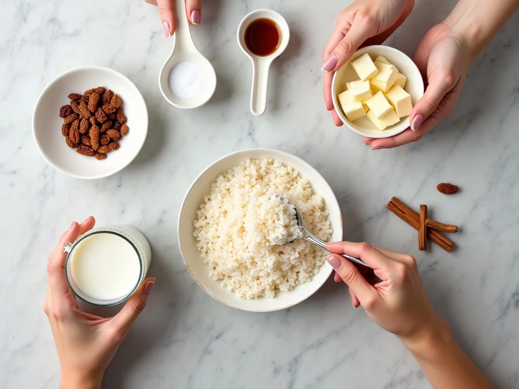 Ingredients for cinnamon vanilla rice pudding