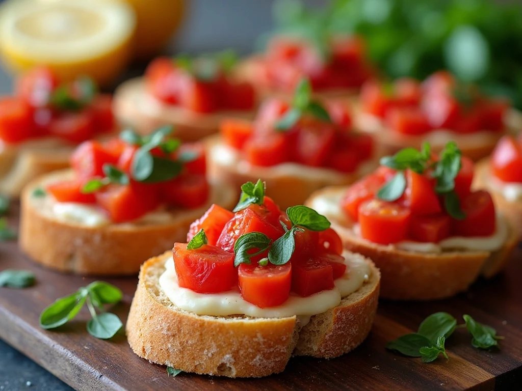 Platter of classic tomato bruschetta ready to serve