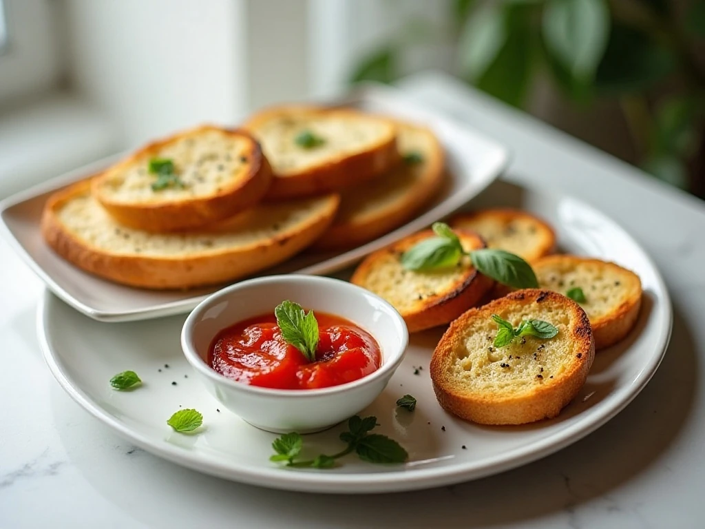 Bruschetta toast and tomato topping stored separately
