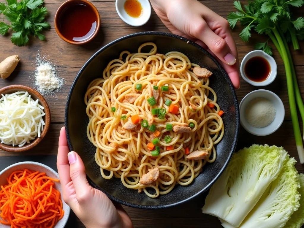 Ingredients for classic Cantonese-style chicken chow mein