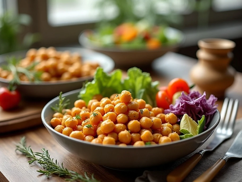 Crispy oven-roasted chickpeas served as a savory dinner side