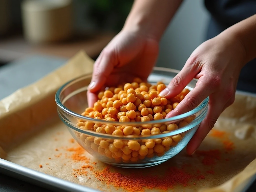 Seasoning chickpeas before roasting them in the oven