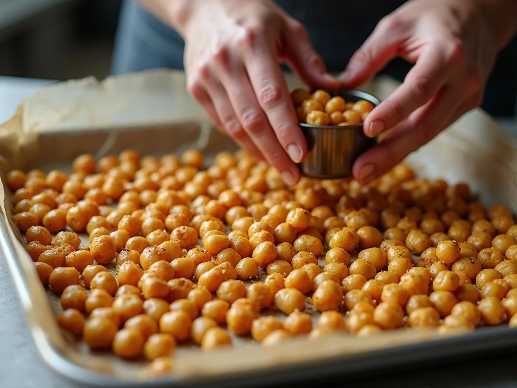 Chickpeas spaced in a single layer for crisp roasting