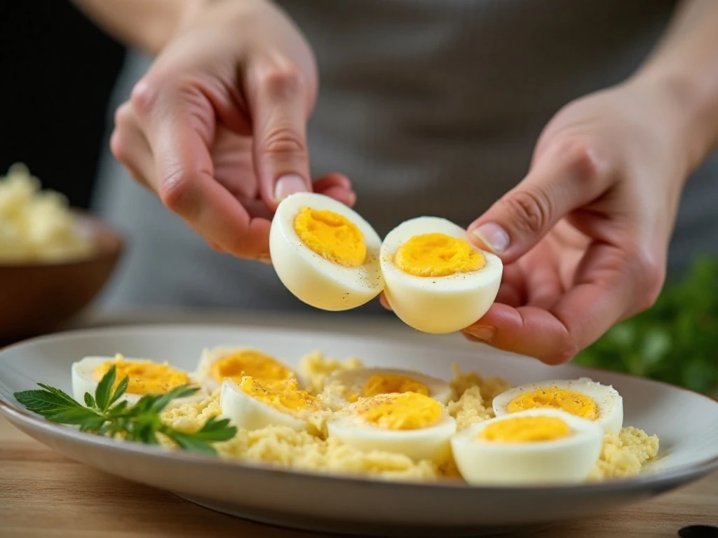 Preparing cooked eggs and yolks for deviled eggs
