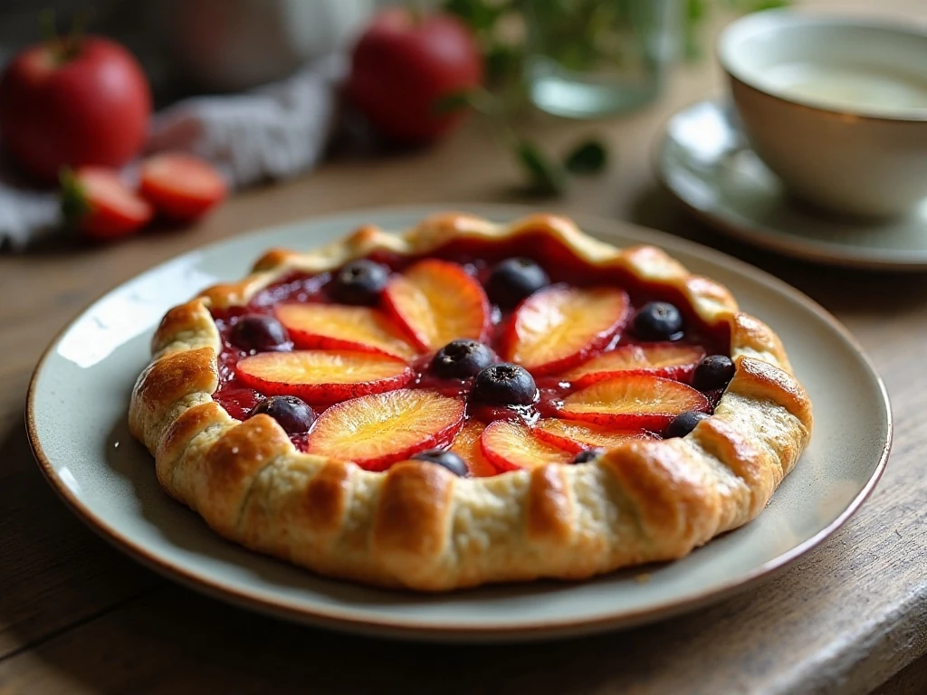 Rustic homemade fruit galette with a golden flaky crust