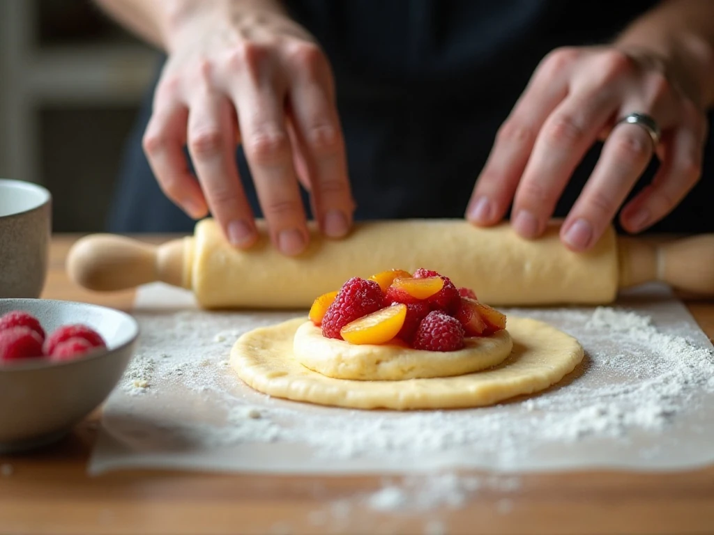 Rolling pastry dough for a rustic fruit galette