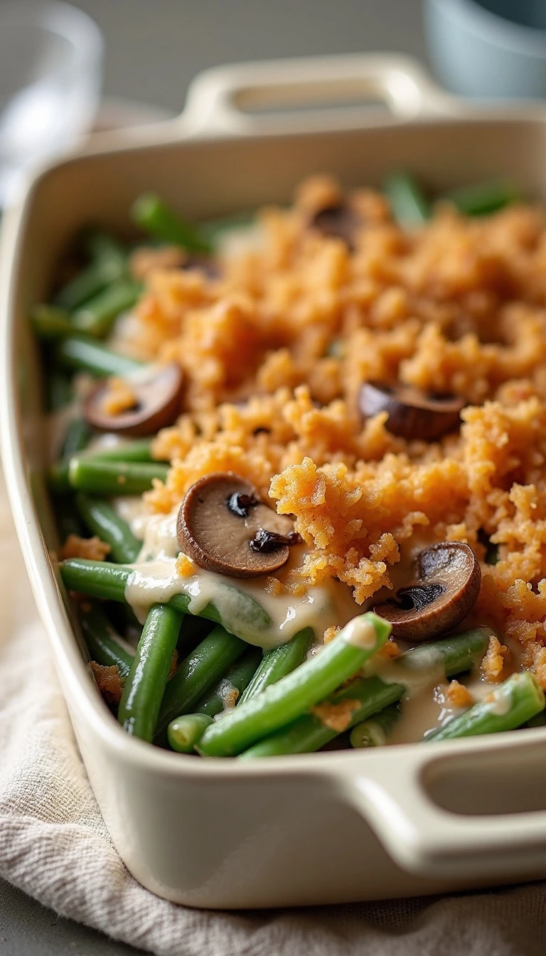 Classic Green Bean Casserole (Upgraded Recipe) with Homemade Mushroom Sauce