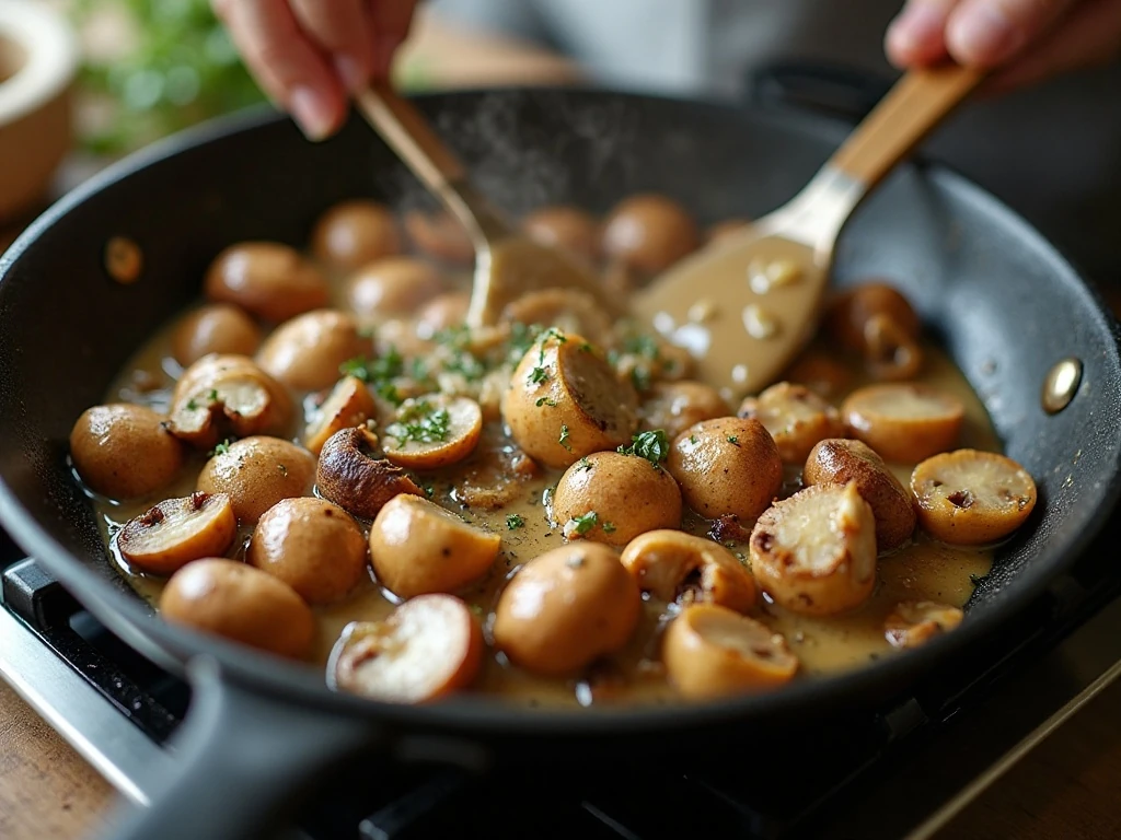 Browning mushrooms and onions for homemade casserole sauce