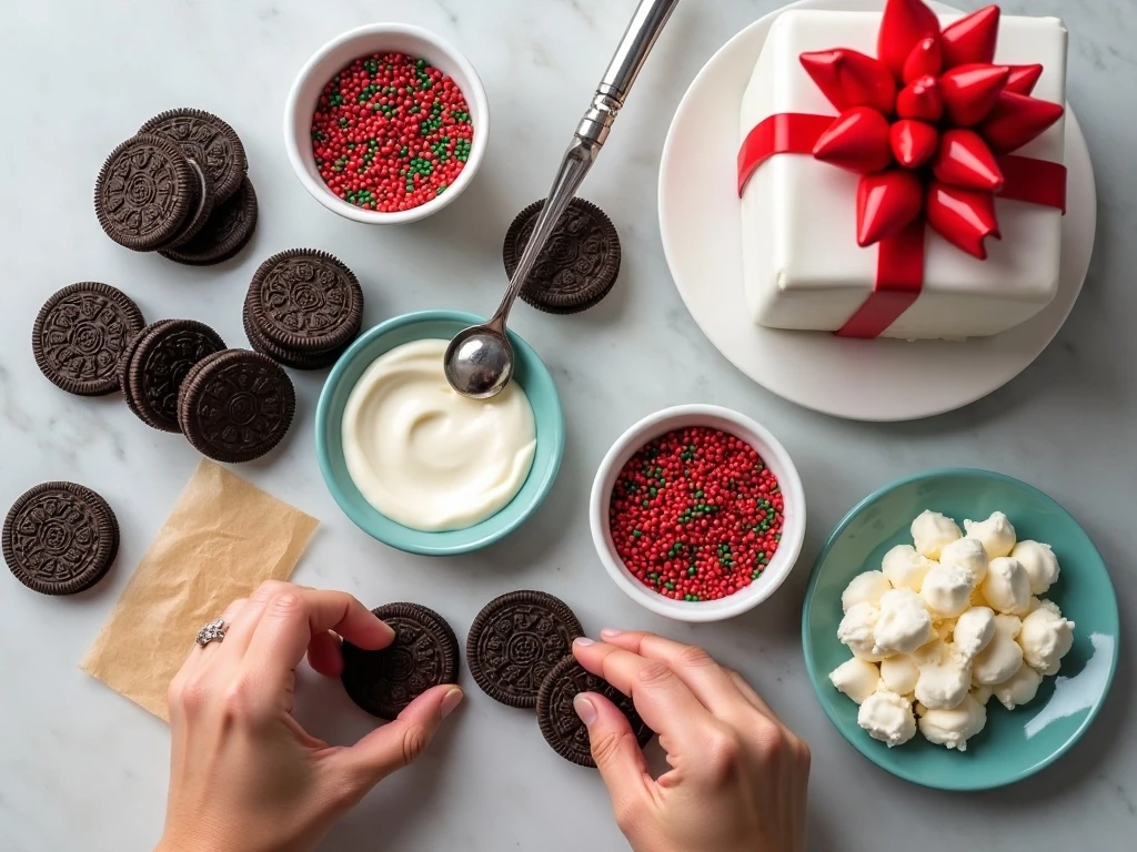 Ingredients for an Oreo cookie dessert wreath