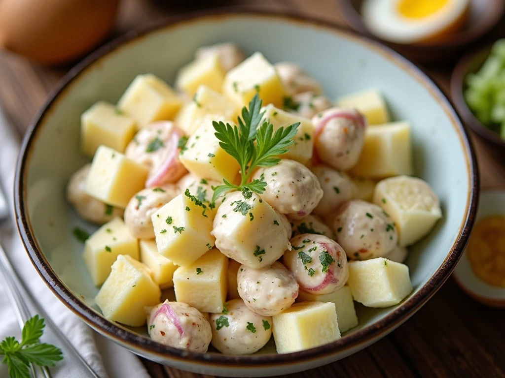 Creamy classic potato salad served in a bowl