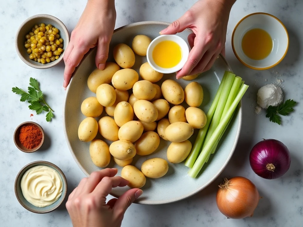 Ingredients for classic creamy potato salad