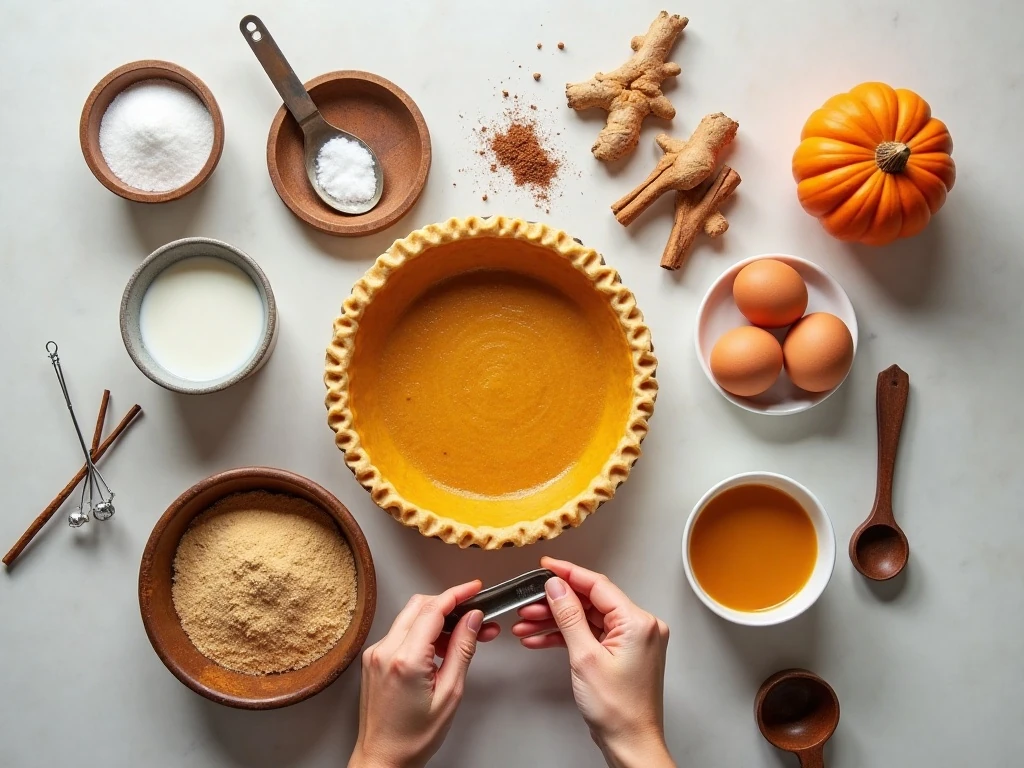 Ingredients for homemade classic pumpkin pie
