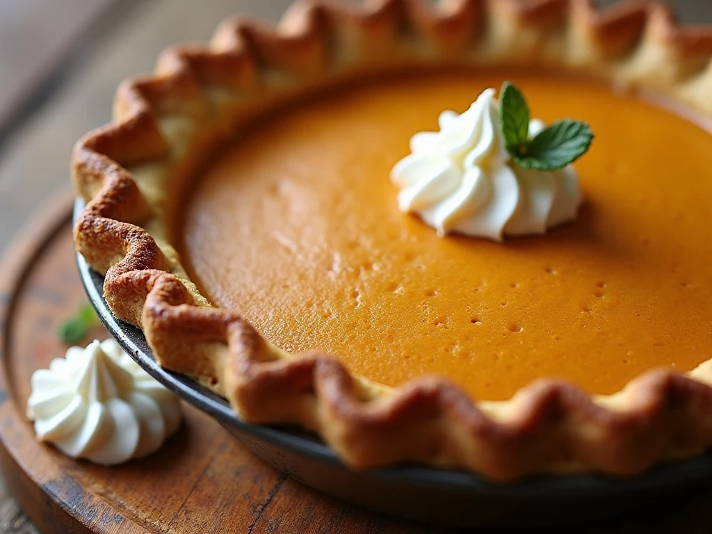 Smooth crack-free pumpkin pie custard with whipped cream
