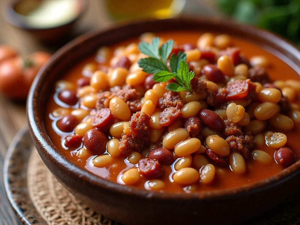 A hearty serving of Clay’s Famous Three-Bean Casserole