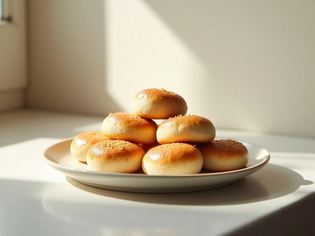 Light and fluffy cloud bread rounds arranged on a plate