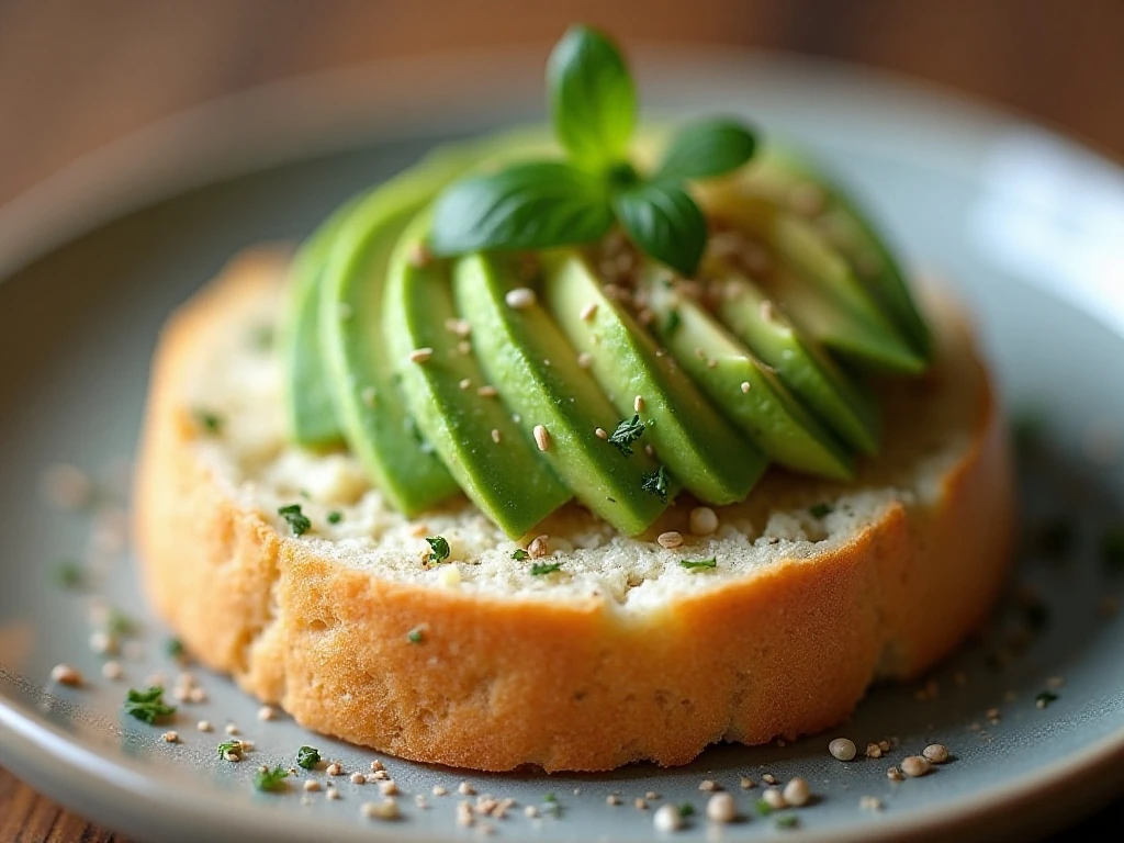 Cloud bread served with avocado and fresh herbs