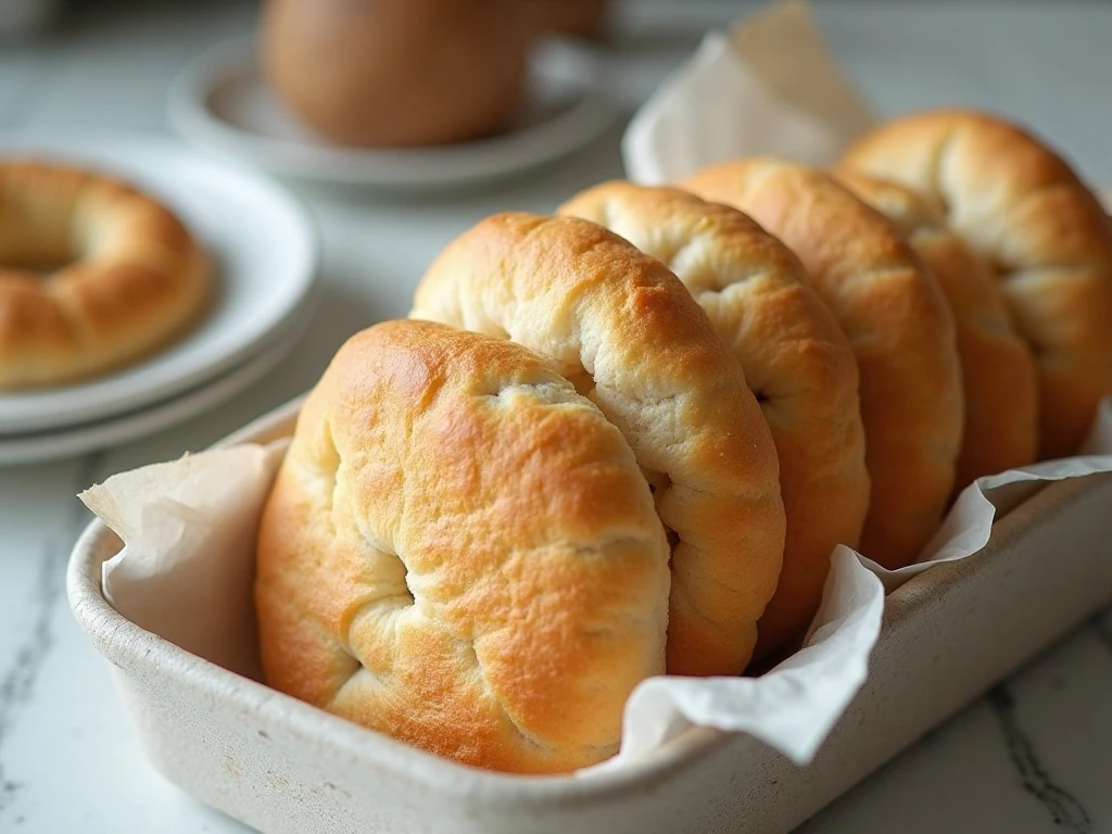 Cloud bread rounds stored with parchment between layers
