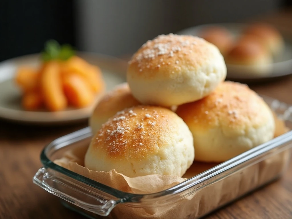 Stored cloud bread rounds ready for reheating
