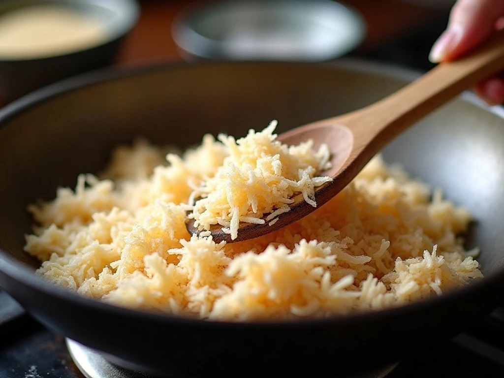 Toasting shredded coconut for topping a banana cream pie