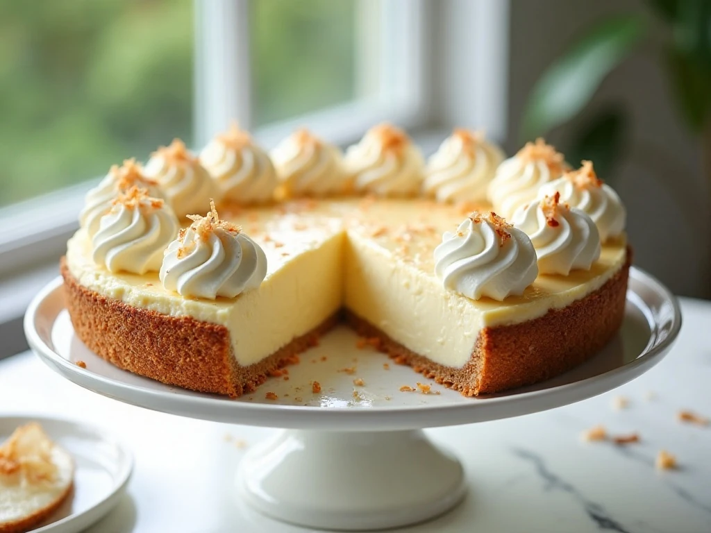 Coconut cream pie with whipped cream and toasted coconut