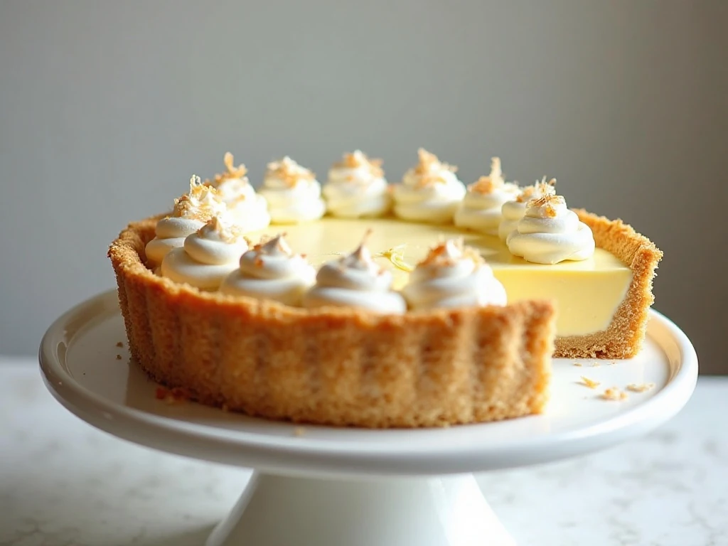 Homemade coconut cream pie with whipped cream and toasted coconut