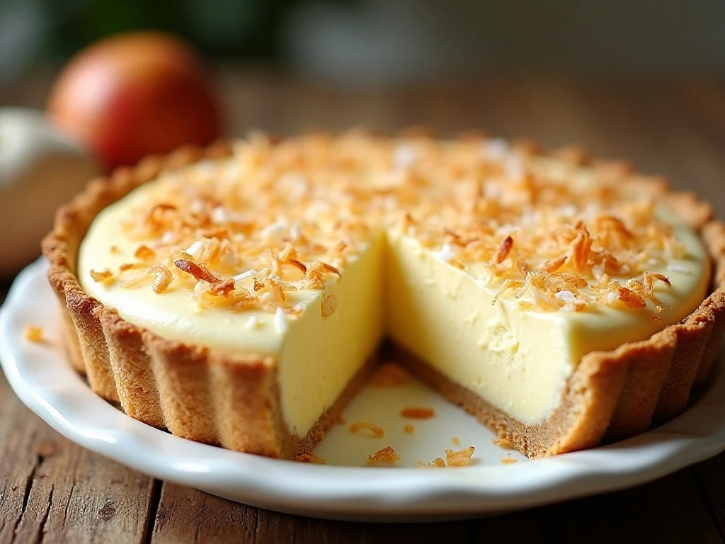Classic coconut custard pie with a creamy coconut filling and golden crust