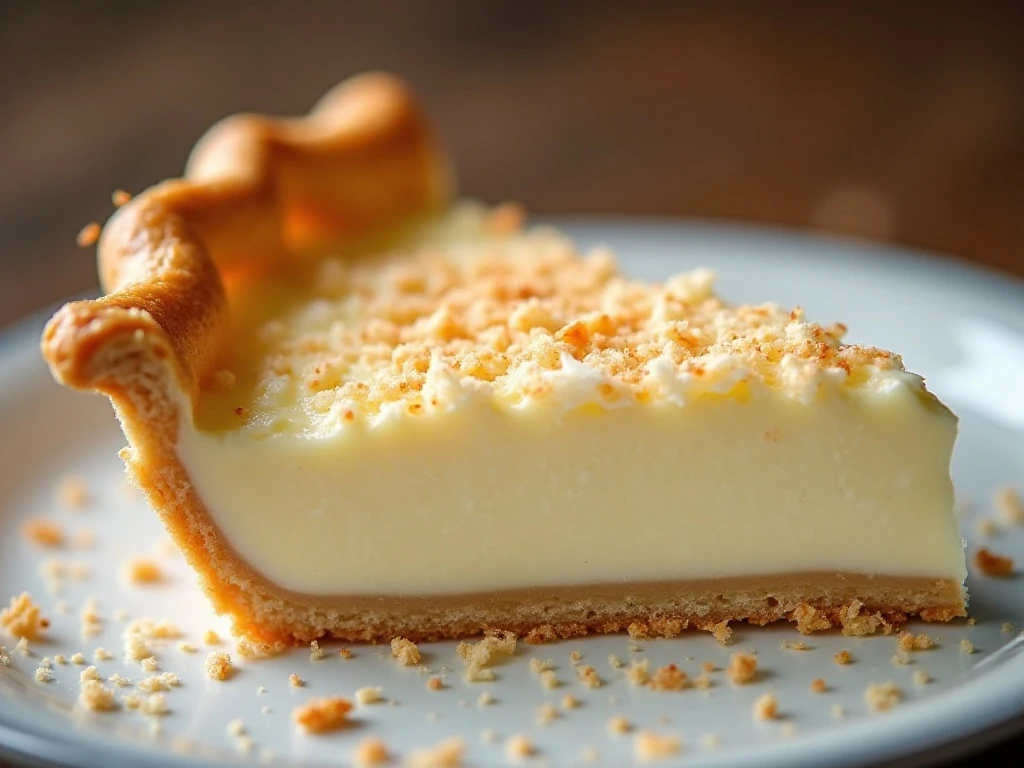 Close-up slice showing the creamy texture and coconut filling