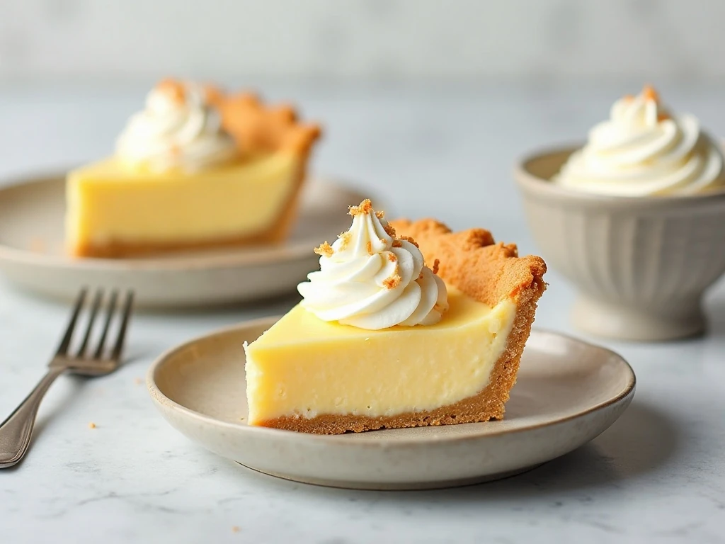 Coconut custard pie slices ready to serve after chilling