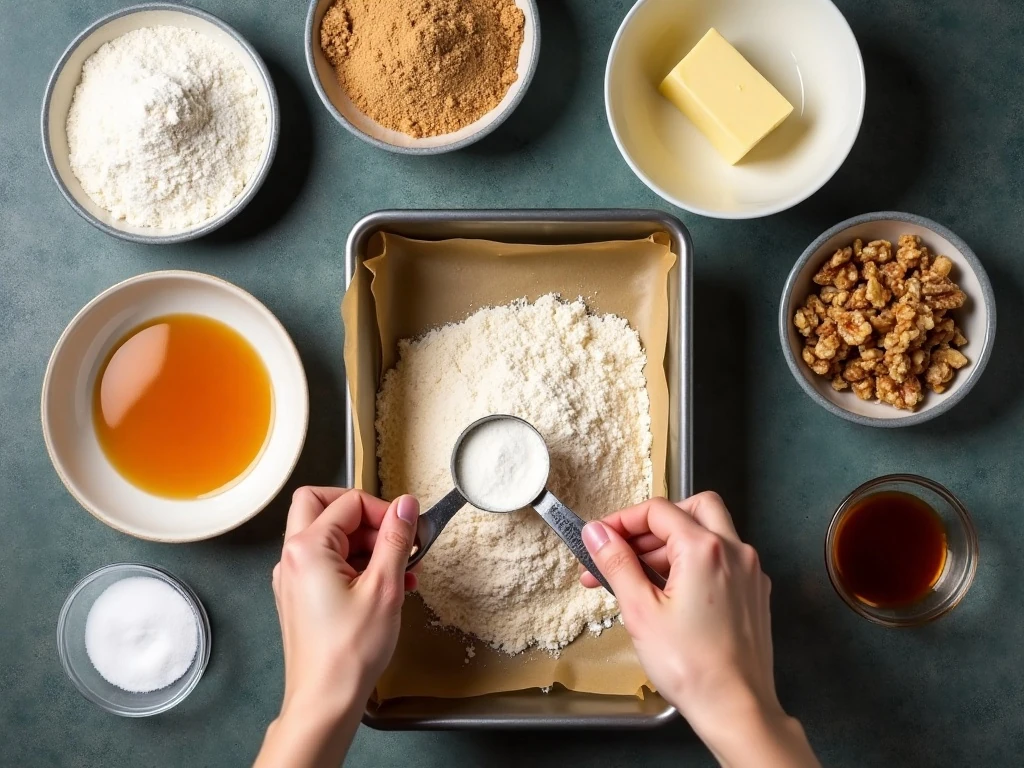 Ingredients for coconut dream bars arranged beside a baking pan