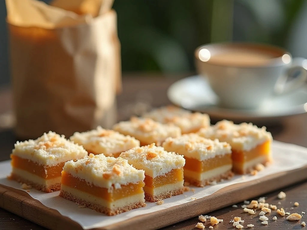 Coconut dream bars served with coffee