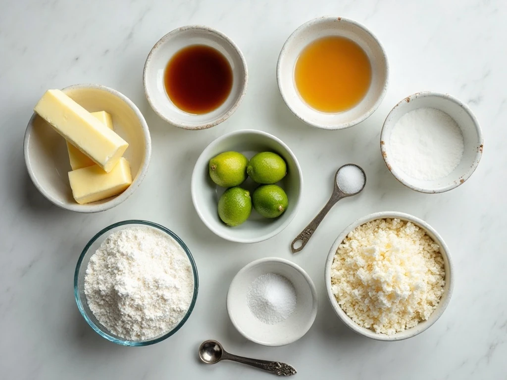 Ingredients for Coconut Key Lime Meltaways arranged for baking