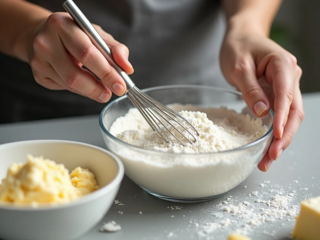 Mixing flour and coconut for lemon cake batter