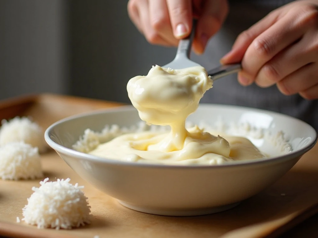 Folding egg whites into coconut macaroon mixture