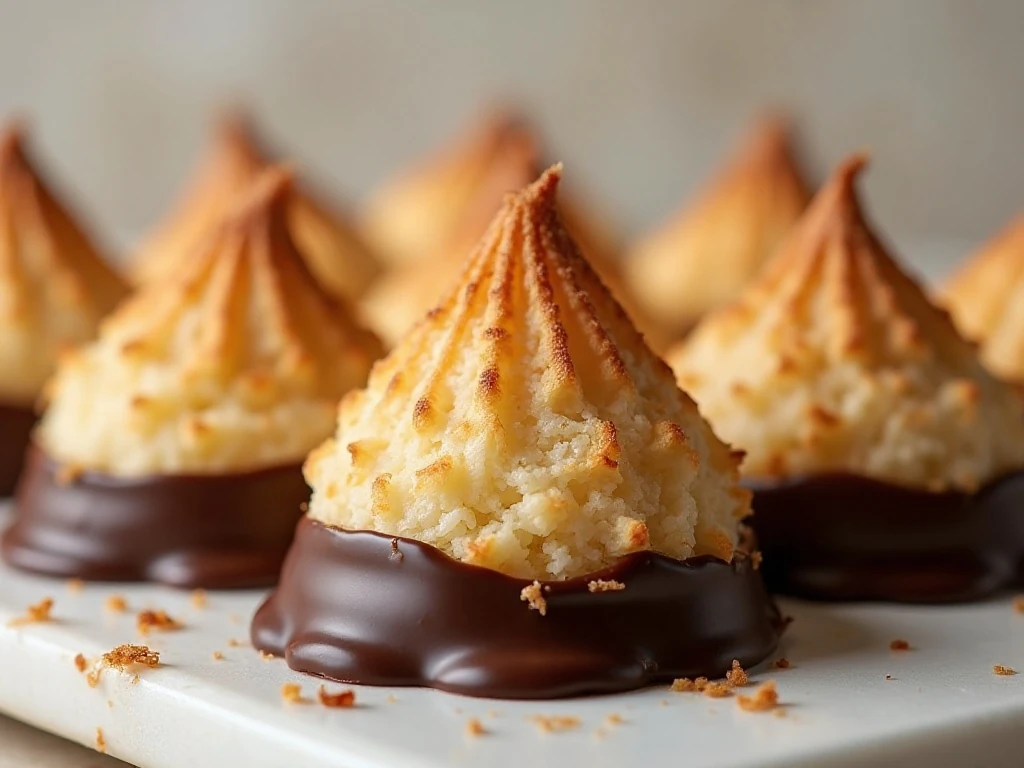 Chocolate drizzled and dipped coconut macaroons