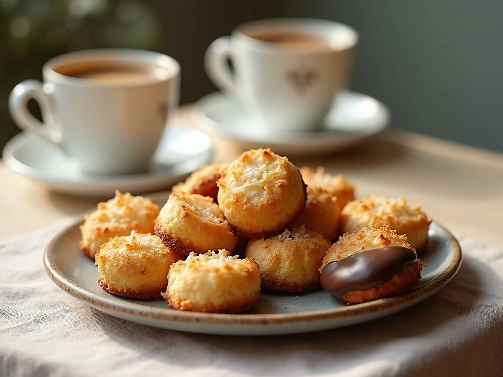 Chewy coconut macaroons served on a dessert platter