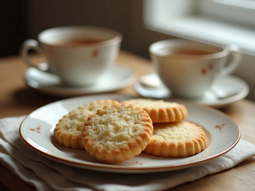 Buttery coconut shortbread cookies served with tea